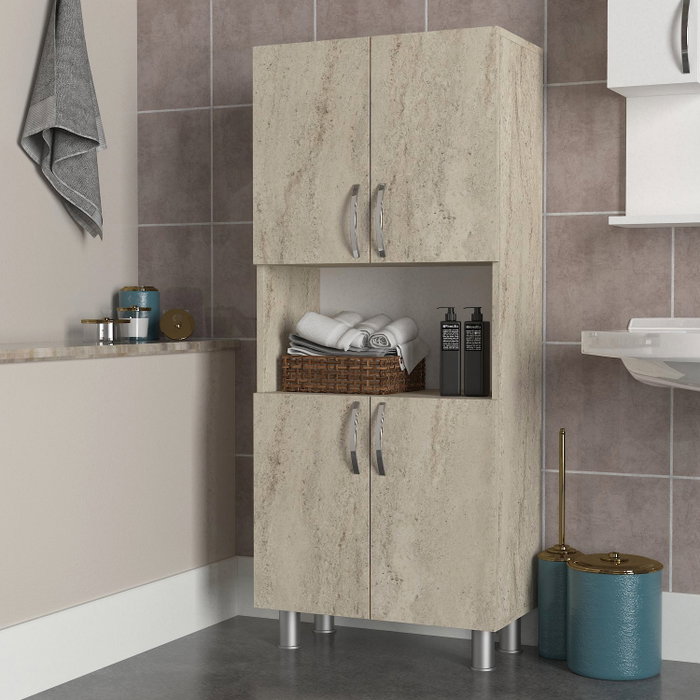 Hanah Home Mueble de Baño Travertino Melamina 59.5x140.3x29.5 cm Armario con Estantes Amplio Almacenamiento